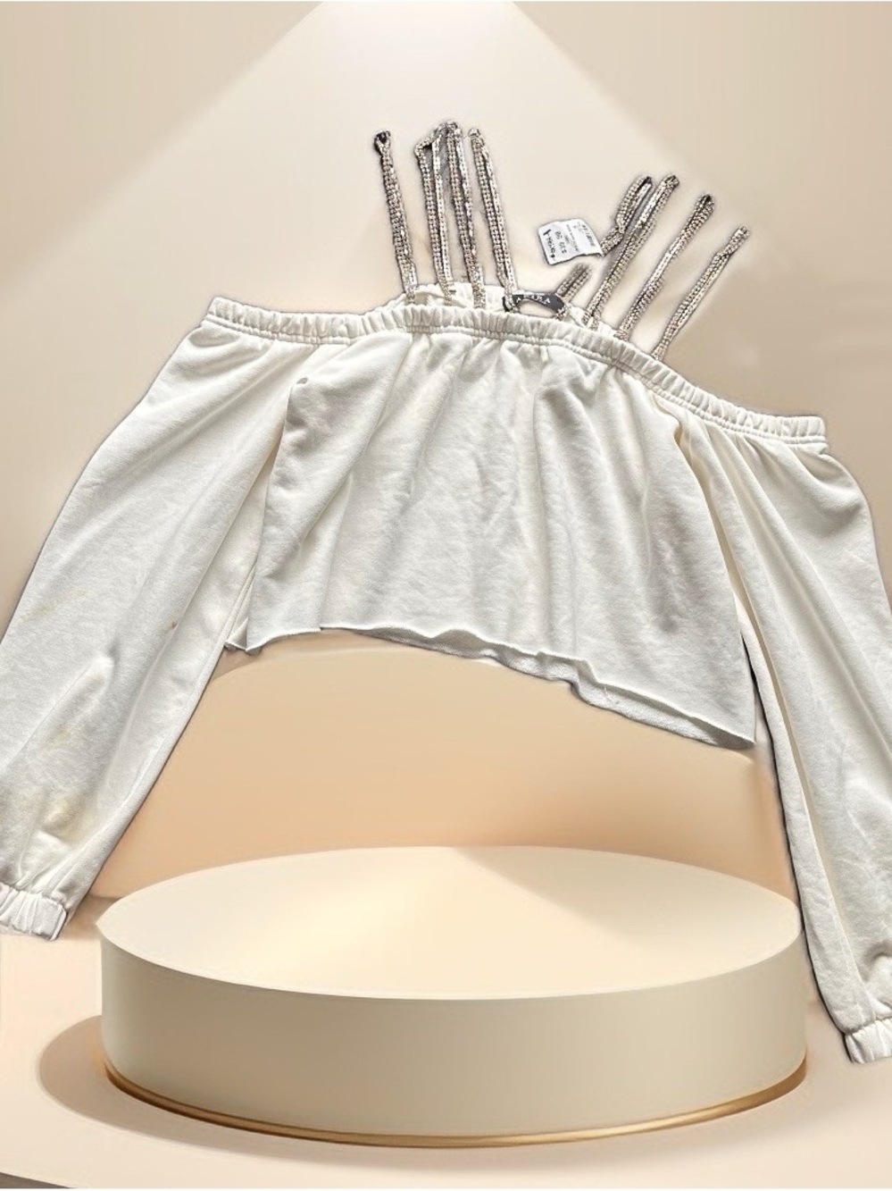AKIRA Stop Calling Me Rhinestone Off the Shoulder Crop Top